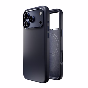 Puro Icon Mag Pro nestesilikoninen Suojakuori iPhone 17 Pro:lle, MagSafe -yhteensopiva, kamerasuojauksella ja alumiinipainikkeilla - tummansininen