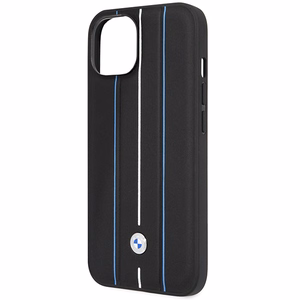 BMW BMHCP14S22RVSK iPhone 14 6.1 musta/musta kovakuori Leather Stamp Blue Lines