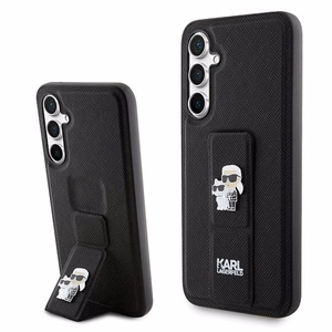 Karl Lagerfeld Gripstand Saffiano Karl&Choupette Pins suojakuori Samsung Galaxy S23 FE:lle - musta