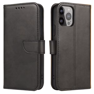 Lompakko-Suojakuori jalustalla iPhone 15 Pro:lle Magnet Case - musta