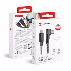 Kaapeli USB C - USB C Forcell F-Energy QC4.0 PD 5A 100W Cafule 90° 1,2 m CC-1Deg musta