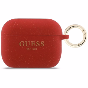 Guess Silicone Glitter Ring Suojakuori AirPods Pro 3:lle punainen ja glitter