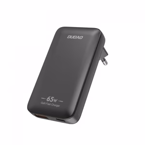 Dudao A65Q 65W GaN matkalataus seinälaturi USB-A / USB-C PD erittäin ohut EU / US - Musta