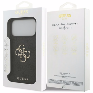 Guess PU 4G Metal Logo -kuori Apple iPhone 18 Pro Max -puhelimelle, harmaa