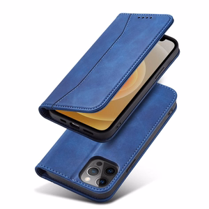 Magneetti Fancy Case Kotelo iPhone 12 Pro Max pussi kortti lompakko kortti jalusta sininen