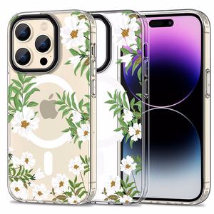 Tech-Protect MagMood MagSafe Suojakuori iPhone 15 Pro:lle - daisies with leaves