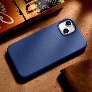 iCarer Case Nahkakotelo iPhone 14 Plus -puhelimelle aito nahkakotelo sininen (yhteensopiva MagSafe)