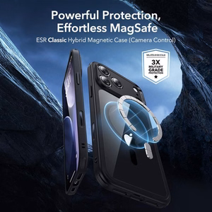 ESR Classic Hybrid MagSafe + Karkaistu lasi -setti iPhone 17 Pro:lle - Kirkas musta