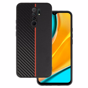 Tel Protect CARBON Case for Xiaomi Redmi 9 Black with red stripe