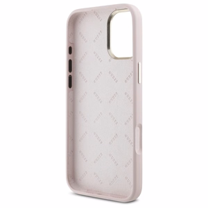 Guess Silikoninen Script Metal Logo & Frame Suojakuori iPhone 16 Plus:lle - Vaaleanpunainen