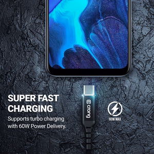 Crong Armor Link USB-A–USB-C-kaapeli, 25 cm, 60 W PD, 3 A, musta