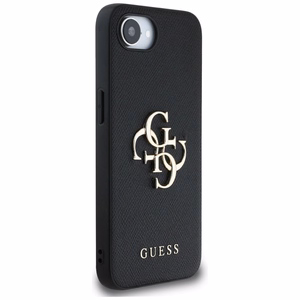 Guess PU Grained 4G Metal Logo suojakuori iPhone 16e:lle - musta