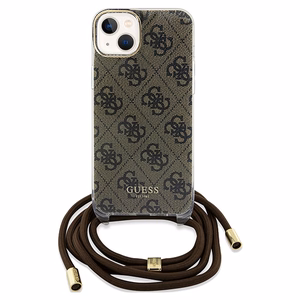 Guess Crossbody Cord 4G Print -suojakuori iPhone 15 / 14 / 13:lle - ruskea