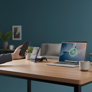 Langaton laturi Forcell F-Energy 3in1 Flex Pro Qi2 yhteensopiva MagSafe-n kanssa (F-05) hopeinen