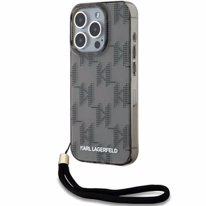 Karl Lagerfeld IML Mono KL Pattern & Cord Suojakuori iPhone 15 Pro Max:lle - musta