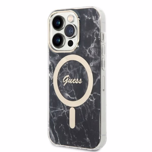 Set Guess GUBPP14LHMEACSK suojakuori + laturi iPhone 14 Pro 6.1 musta/musta kova suojakuori Marble MagSafe