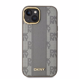 DKNY Nahkainen Checkered Mono Pattern MagSafe iPhone 14:lle Suojakuori - Beige