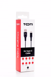 SEEK TOTI USB-A – Type-C, 2 m punottu kaapeli 2A, musta/Space grey