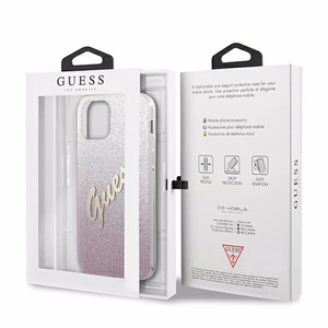 Guess GUHCP12LPCUGLSPI iPhone 12 Pro Max 6.7" vaaleanpunainen/vaaleanpunainen kovakotelo Glitter Gradientti Script