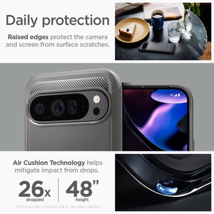 Spigen Rugged Armor -suojakuori Google Pixel 9 Pro XL:lle - harmaa