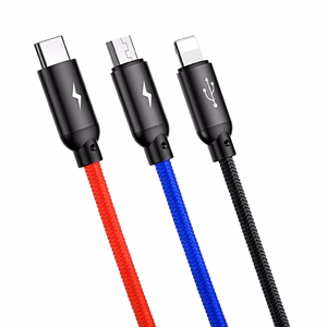 Baseus Three Primary Colors 3in1 USB-A - micro USB / Lightning / USB-C 3.5A kaapeli 1,2 m - musta