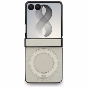 Beige Guess Magnetic Ring Stand Grained Classic Logo MagSafe -suojakuori Samsung Galaxy Z Flip8 -mallille