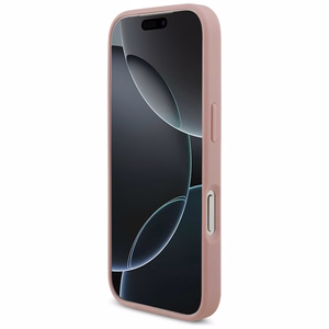 Guess PU Fixed Glitter 4G Metal Logo -kuori Apple iPhone 18 Pro -puhelimelle, vaaleanpunainen
