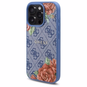 GUESS Suojakuori iPhone 16 Pro:lle MagSafe-yhteensopiva GUHMP16LP4ROPEMCB (4G Flowers Print) sininen