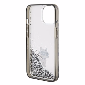 Karl Lagerfeld Liquid Glitter Choupette suojakuori iPhone 15:lle - läpinäkyvä