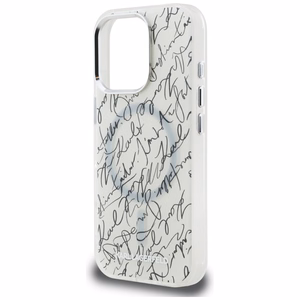 Karl Lagerfeld IML Karl Script Pattern MagSafe Suojakuori iPhone 16 Pro:lle - Valkoinen