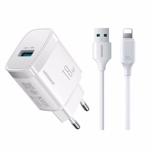Laturi Joyroom JR-TF4 18W USB-A + USB-A Lightning Kaapeli 1.0m valkoinen