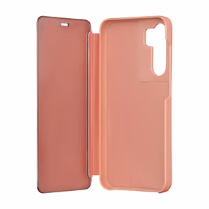 Fold Mirror View Suojakuori Samsung Galaxy A14 4G / A14 5G:lle vaaleanpunainen