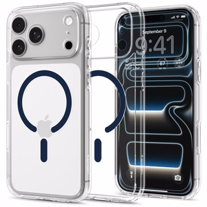 Spigen Ultra Hybrid MagSafe -suojakuori iPhone 18 Pro Max / 17 Pro Max -malleille, läpinäkyvä tummansininen