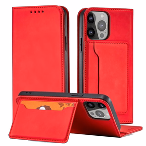 Magneettikortti Kotelo tapauksessa iPhone 14 Pro flip kansi lompakko jalusta punainen