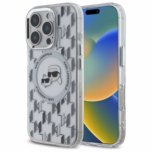 Karl Lagerfeld IML Monogram Karl ja Choupette Head MagSafe iPhone 16 Pro Suojakuori - Kirkas