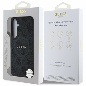 Guess Leather 4G Colored Ring Classic Logo MagSafe -suojakuori Samsung Galaxy S25 musta