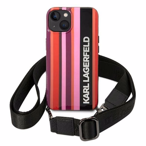 Karl Lagerfeld KLHCP14SSTSTP iPhone 14 6.1 vaaleanpunainen kovakuori Color Stripes Strap