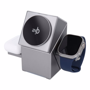 Langaton laturi Forcell F-Energy 3in1 Rotation Cube Qi2 yhteensopiva MagSafe-n kanssa (F-06) hopeinen