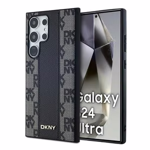 DKNY Nahkainen Checkered Mono Pattern MagSafe Suojakuori Samsung Galaxy S24 Ultra:lle - Musta