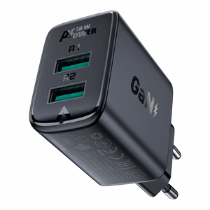 Acefast laturi 2x USB 18W QC 3.0, AFC, FCP musta