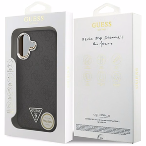 Guess Suojakuori Magsafe 4G PU nahkainen Triangle Logo -logolla ja hopeisella metallisella kamerakehyksellä iPhone 17:lle musta