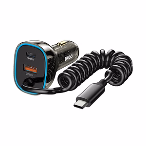 Harmaa BWOO CC96C 30 W PD -autolaturi USB-C- ja USB-A-liitännöillä sekä USB-C-kaapelilla
