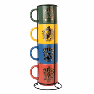 Harry Potter Hogwarts Houses -keramiikkamukisetti telineellä, 4 kpl, 300 ml