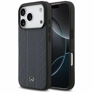 Mercedes Leather Laurel Leaves Stripes MagSafe -suojakuori iPhone 17 Pro - sininen