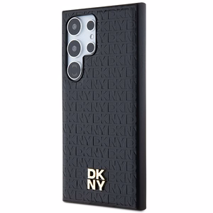 DKNY Nahkainen Pattern Metal Logo MagSafe Suojakuori Samsung Galaxy S24 Ultra:lle - Musta