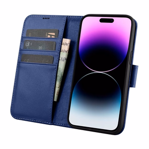iCarer Lompakko Kotelo 2in1 Cover iPhone 14 Pro Nahka Flip Case Anti-RFID sininen (WMI14220726-BU)