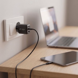 Tech-Protect NCA100W-GaN 3-liitäntäinen 100 W PD 3.2/QC 3.0 -verkkolaite – musta
