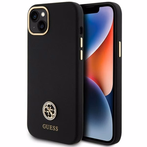 Guess Silicone Logo Strass 4G Suojakuori iPhone 15 Plus / 14 Plus 6.7":lle - Musta