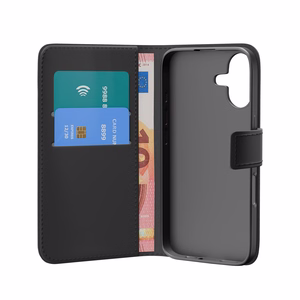 Puro Wallet Stand suojakuori iPhone 17:lle - ekotekonahkainen lompakko- ja jalustakuori, musta