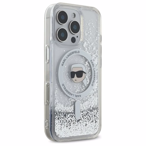 Karl Lagerfeld Suojakuori iPhone 16 Pro 6.3 KLHMP16LLGKISGH Läpinäkyvä Kova Liquid Glitter Karl Head MagSafe